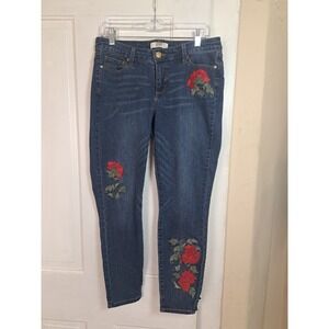 Vintage America Boho Skinny Ankle Denim Jeans Embroidered Flower Size 8/29
